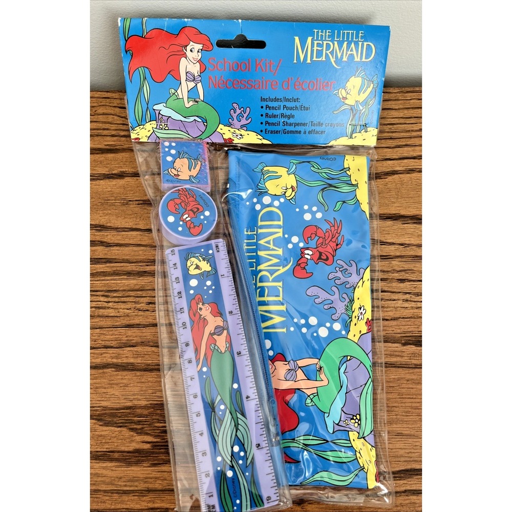 Vintage Disney Little Mermaid Ariel Pencil Case School Set Ruler Eraser